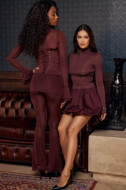 Mistress Rocks Dark Plum Sheer High Waist Trousers - SALE