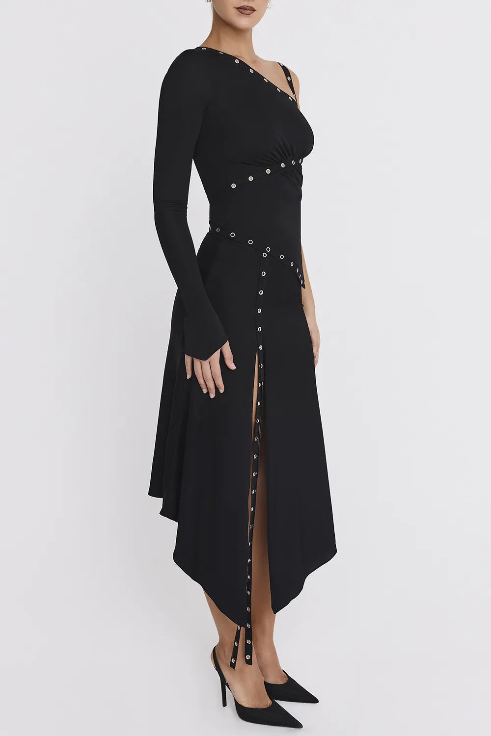 Mistress Rocks Black Eyelet Trim Midi Skirt - SALE