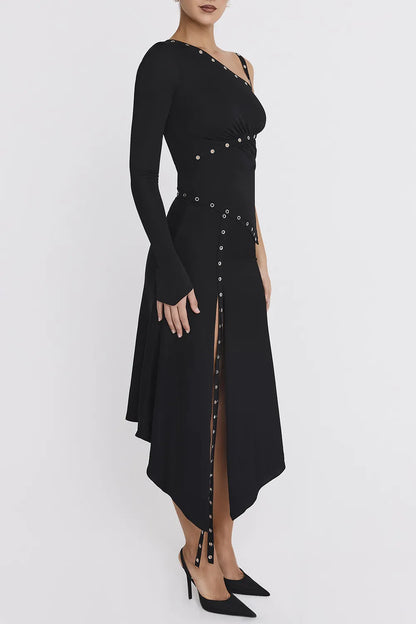 Mistress Rocks Black Eyelet Trim Midi Skirt - SALE