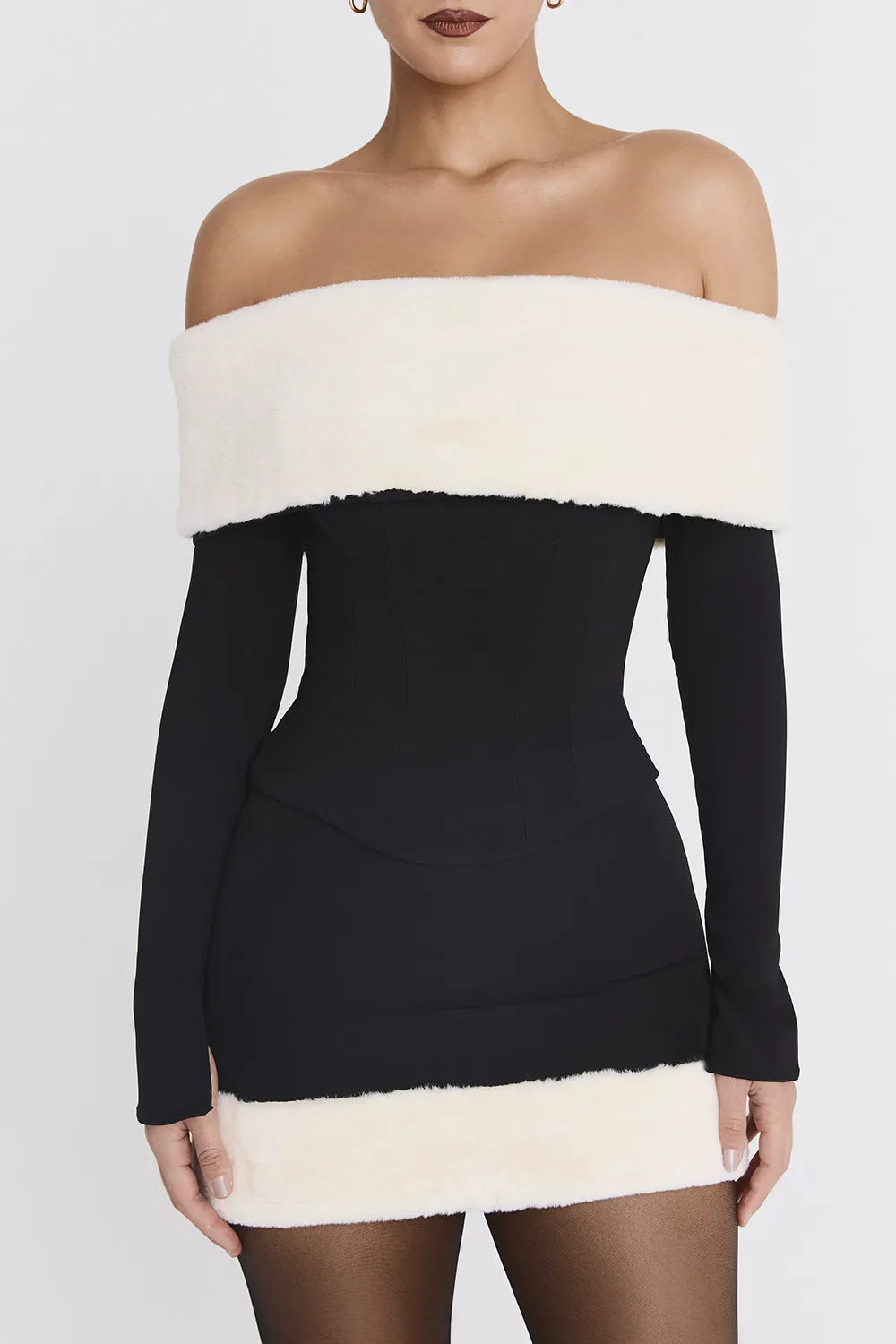 Mistress Rocks Black & Ivory Faux Fur Trim Mini Skirt - SALE