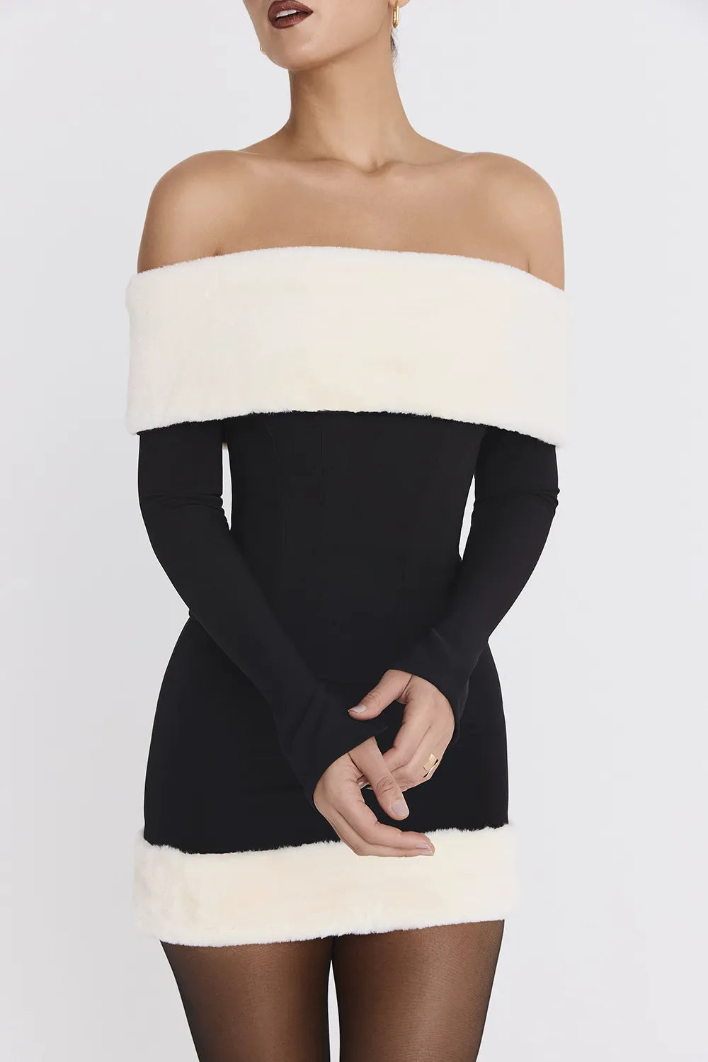 Mistress Rocks Black & Ivory Faux Fur Trim Mini Skirt - SALE