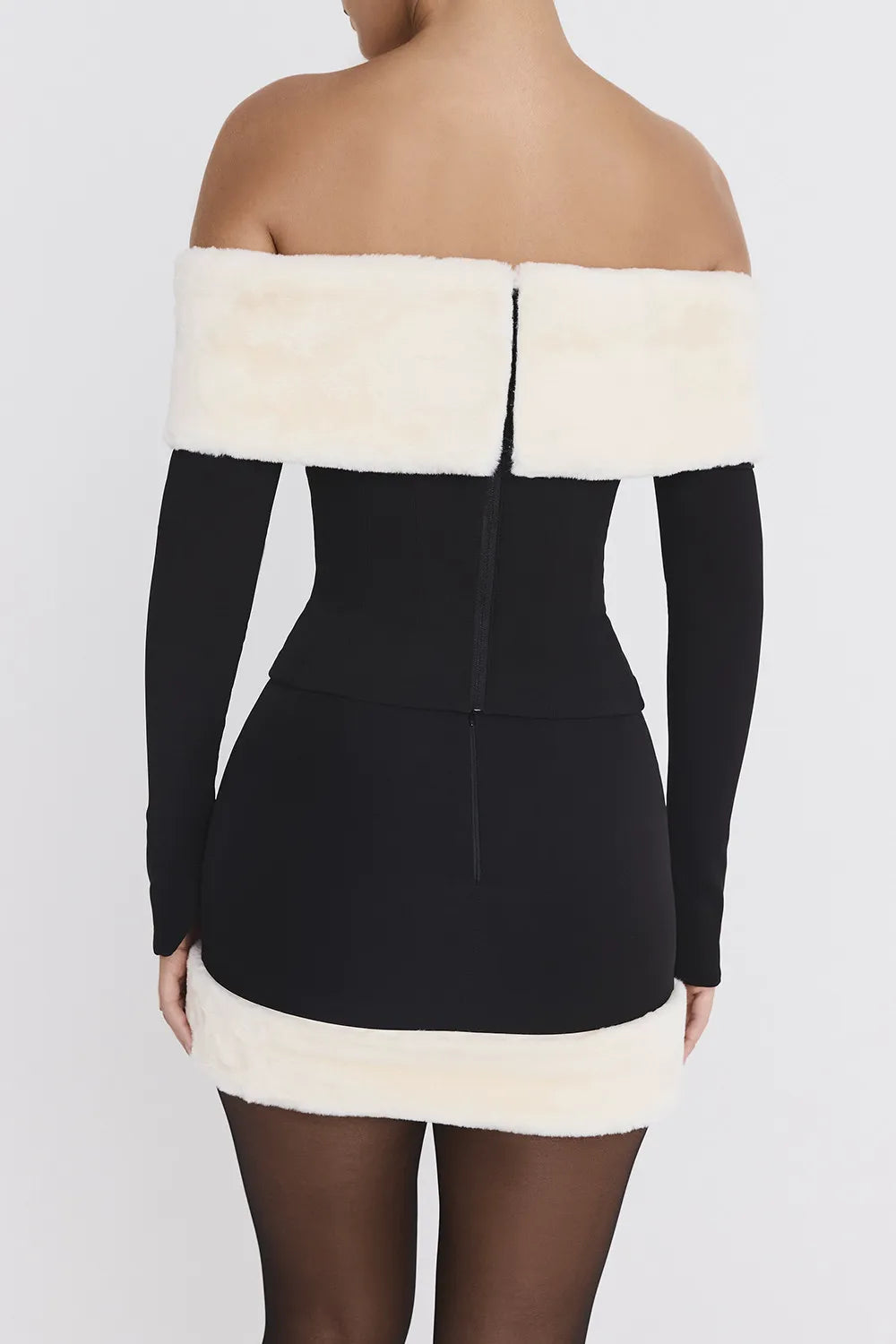 Mistress Rocks Black & Ivory Faux Fur Trim Mini Skirt - SALE