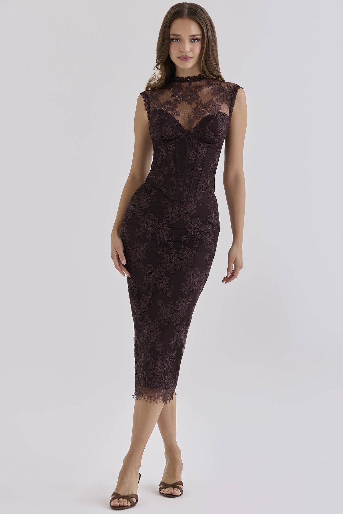Serida Chocolate Brown Lace Corset Top