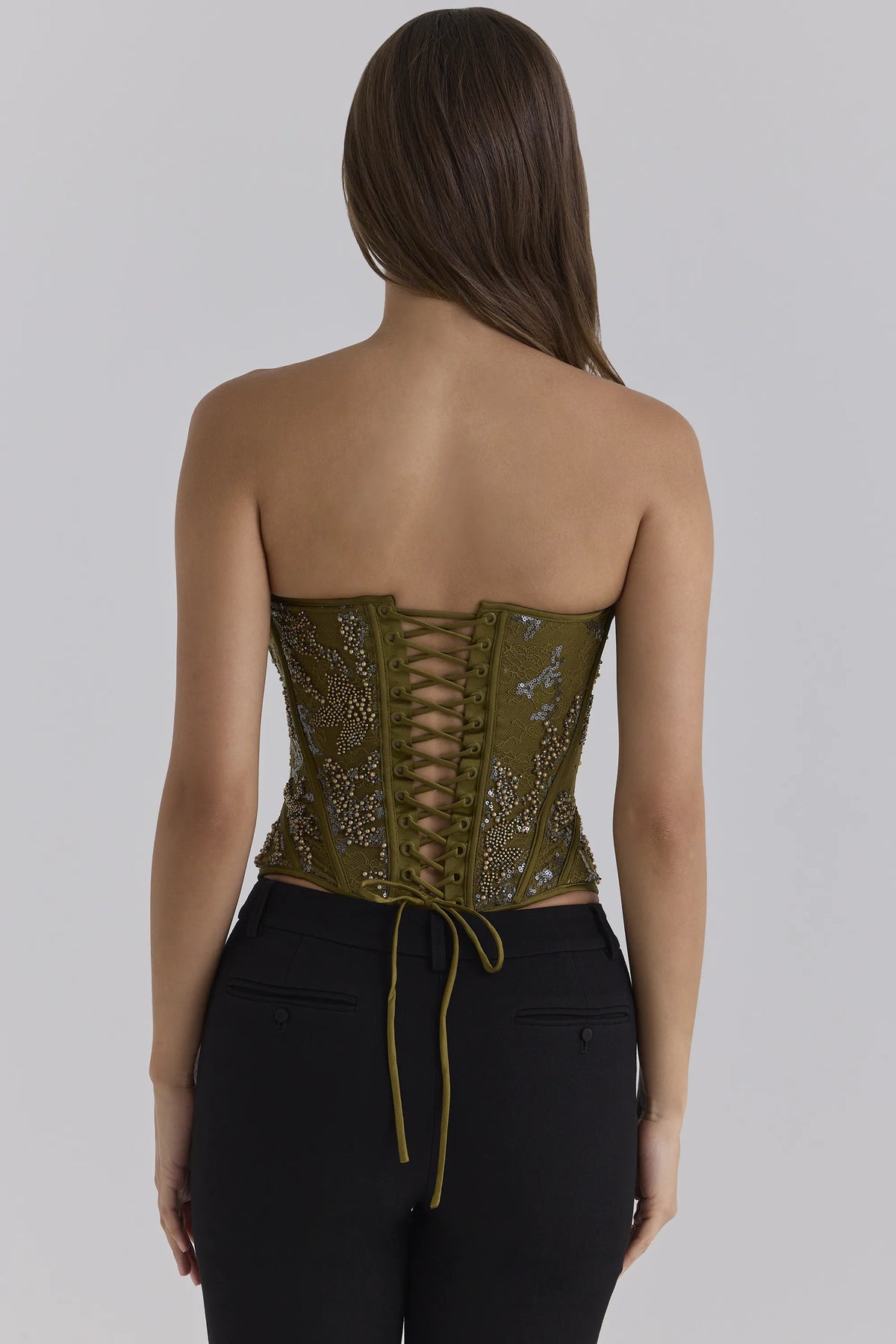 Calliope Olive Embellished Lace Corset Top