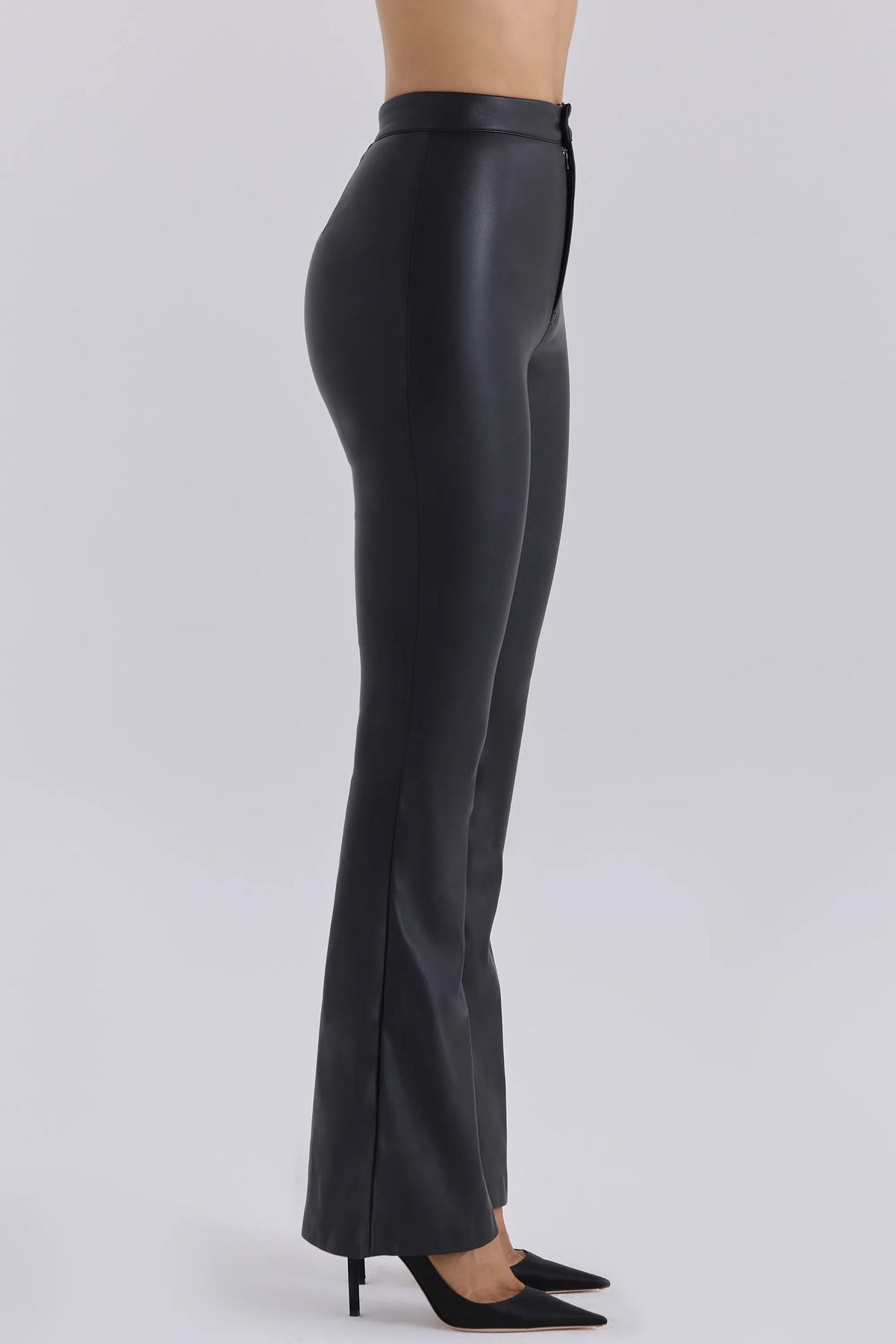 Kristina Black Vegan Leather High Rise Flare Trousers