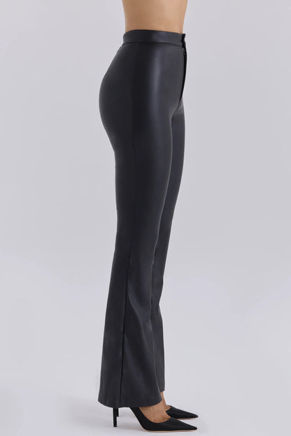 Kristina Black Vegan Leather High Rise Flare Trousers