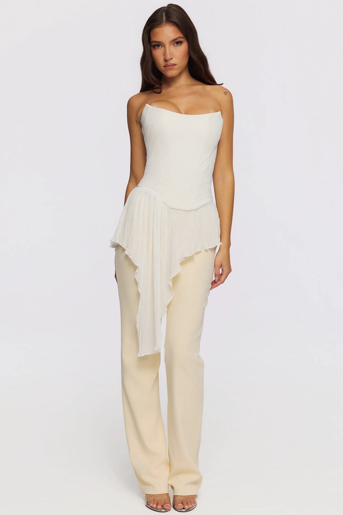 Renata White Chiffon Micro Pleat Strapless Corset Top
