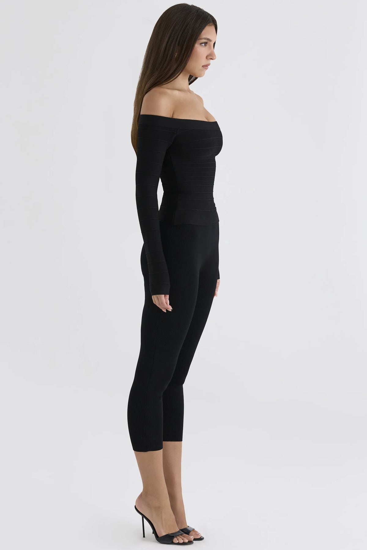 The Bardot Black Off-Shoulder Long Sleeve Bandage Top