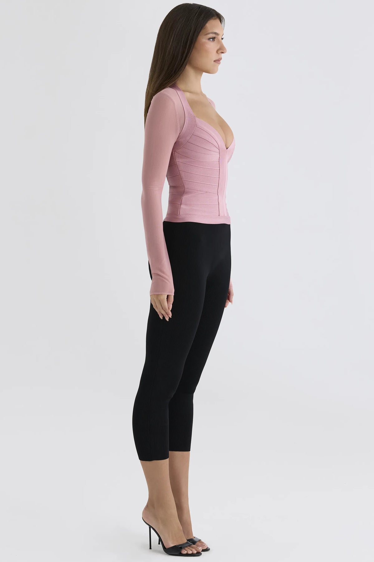 The Contour Blush Pink Sheer Long Sleeve Bandage Top