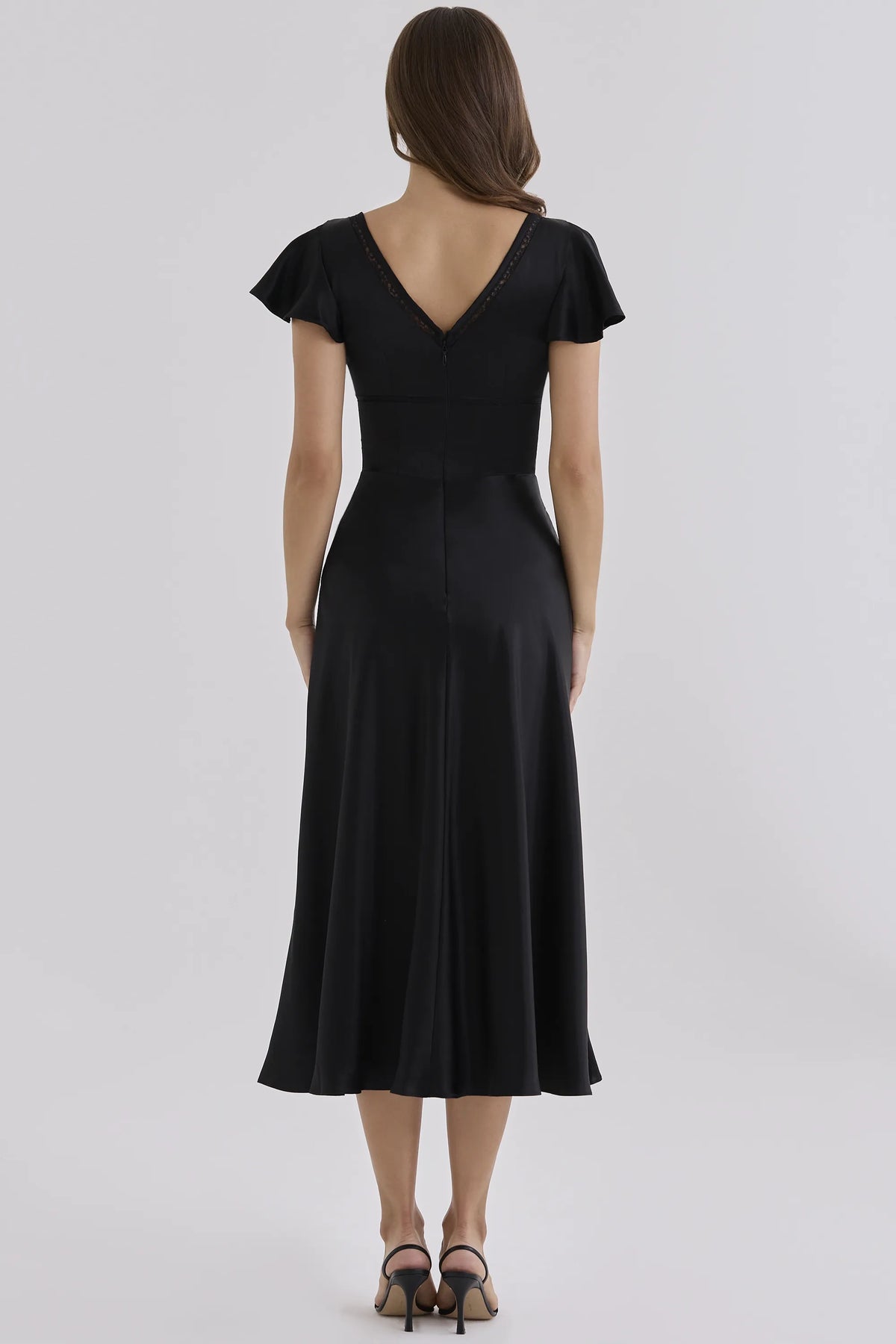 Ravella Black Real Silk V-Neck Midi Tea Dress