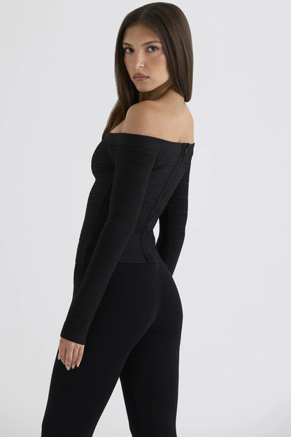 The Bardot Black Off-Shoulder Long Sleeve Bandage Top