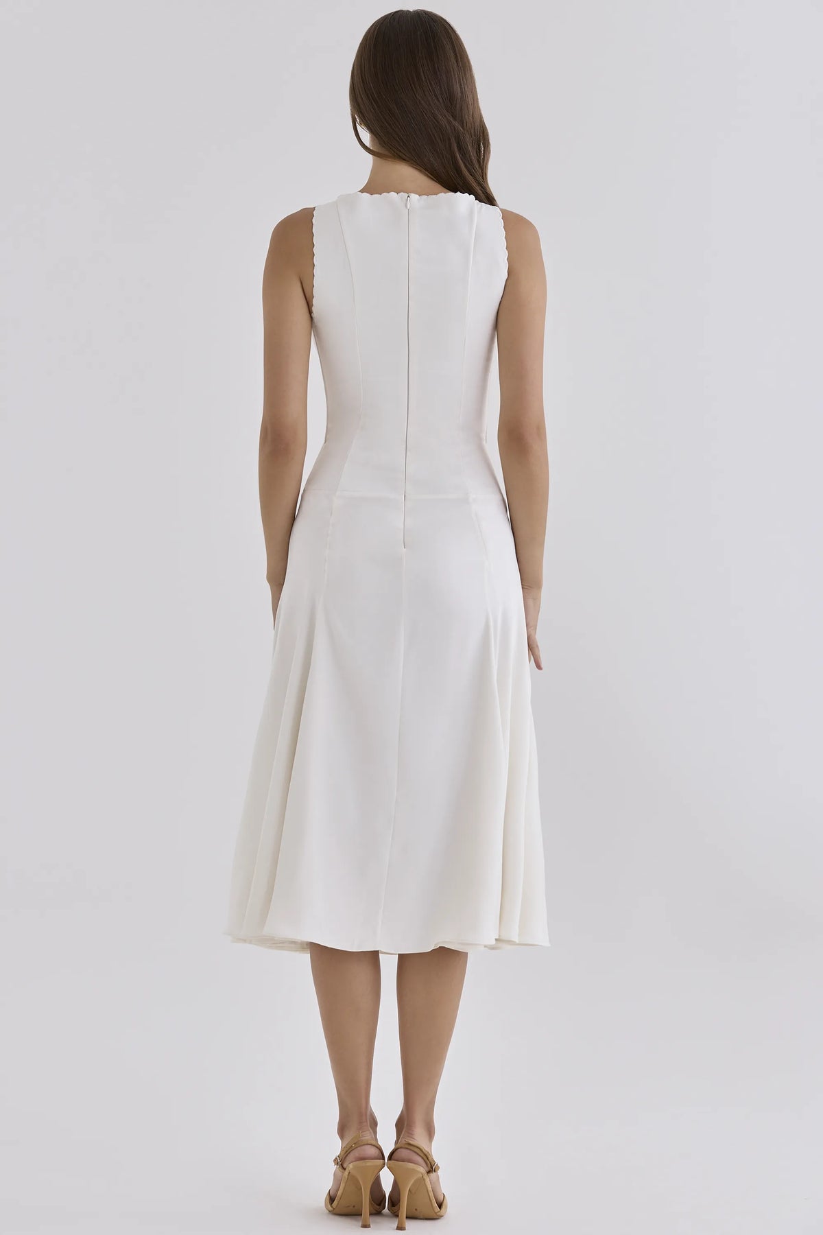 Alyssia White Satin Hand Embroidered Midi Dress