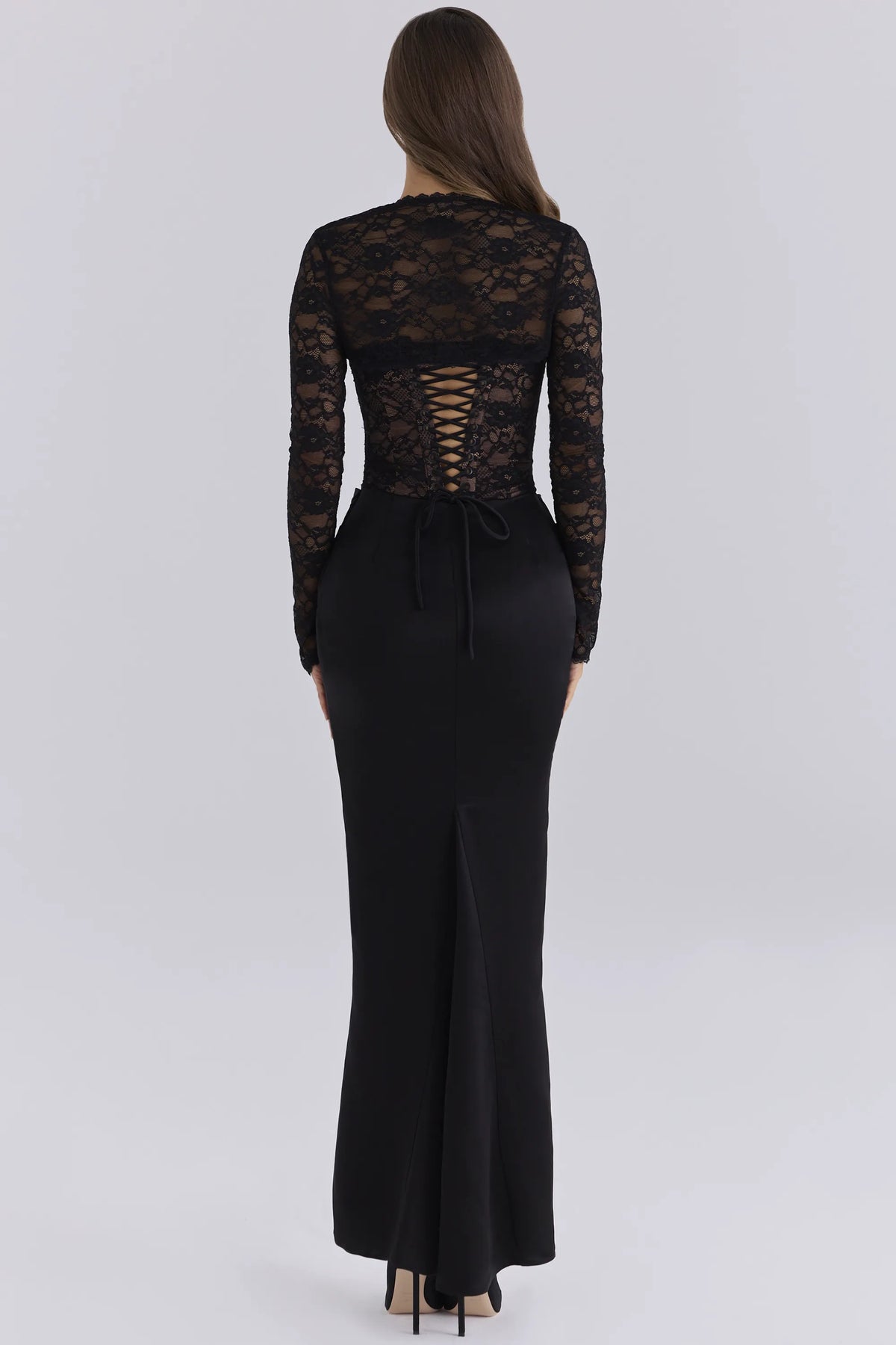 Carmella Midnight Lace & Satin Corset Maxi Dress With Bolero