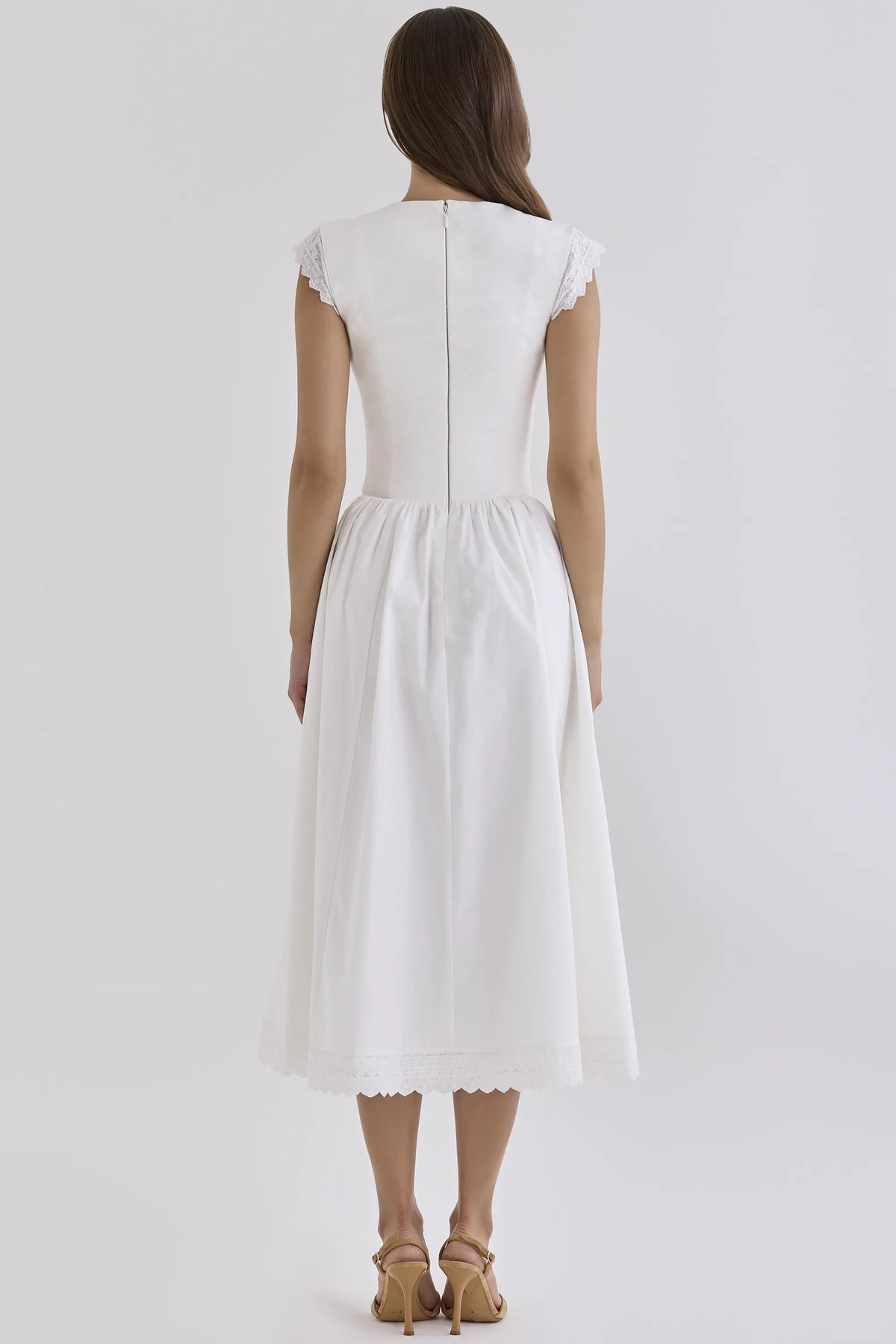 Fiorella White Cotton Broderie Anglaise Trim Midi Sundress
