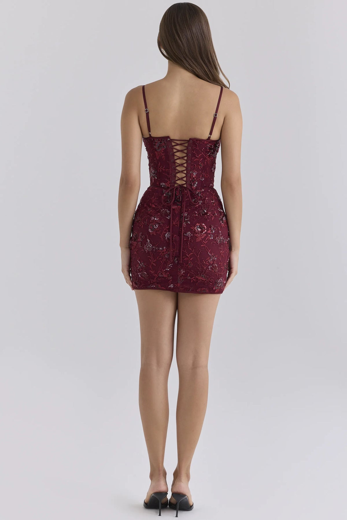 Naima Cabernet Custom Hand Beaded Embellished Corset Mini Dress