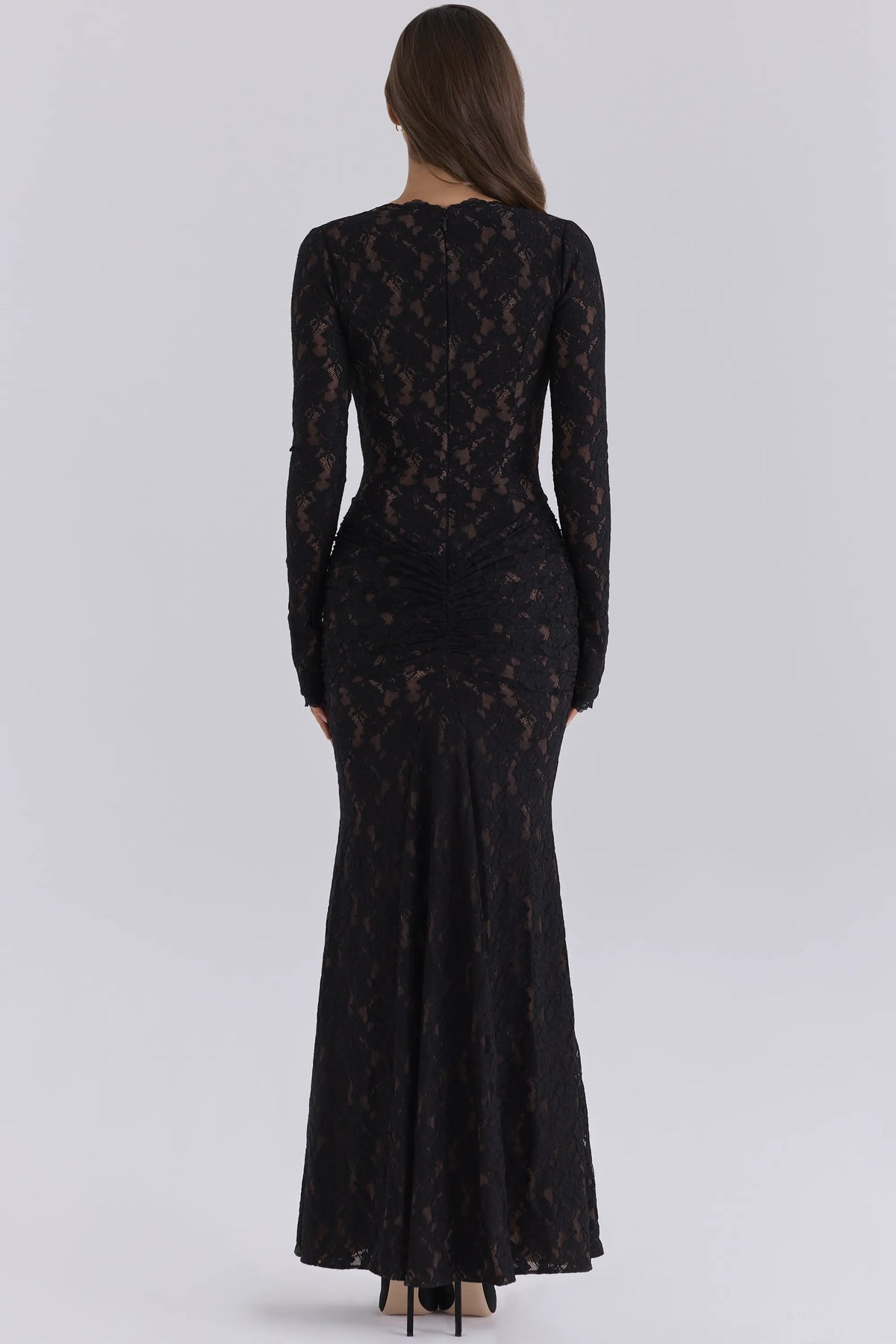 Nylah Midnight Plunging Lace Long Sleeve Maxi Dress