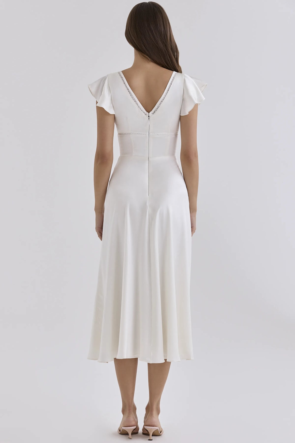Ravella Ivory Real Silk V-Neck Midi Tea Dress