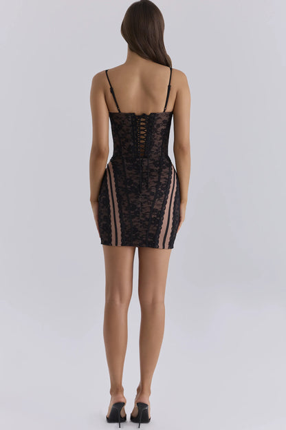 Sofia Midnight Lace Corset Mini Dress
