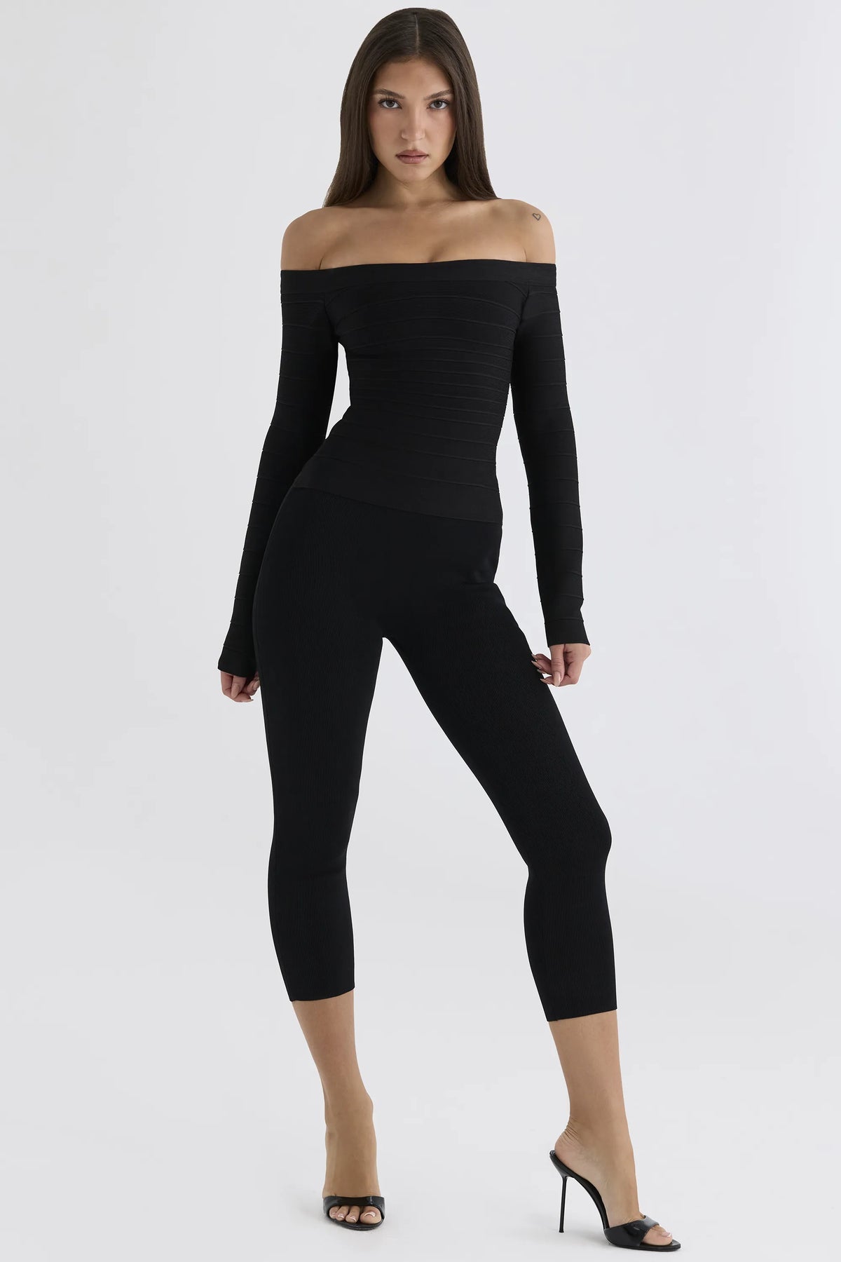 The Bardot Black Off-Shoulder Long Sleeve Bandage Top