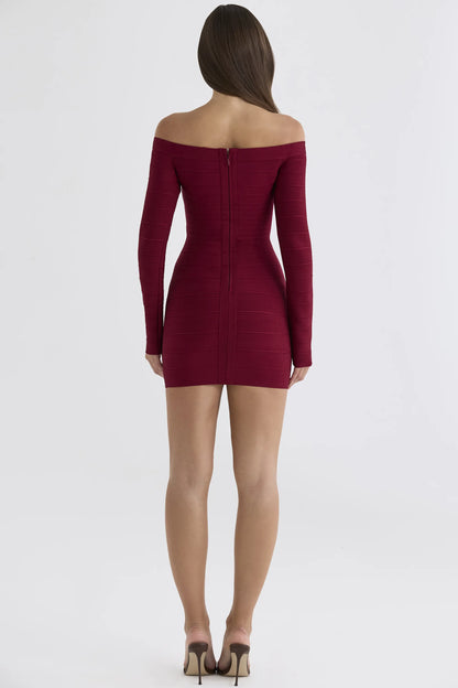 The Bardot Ruby Off-Shoulder Long Sleeve Bandage Mini Dress