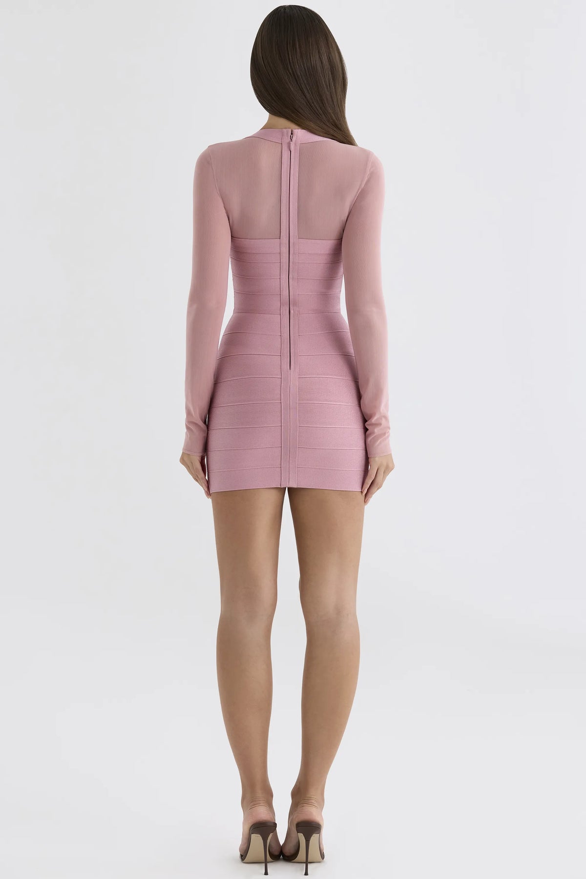 The Contour Blush Pink Sheer Long Sleeve Bandage Mini Dress