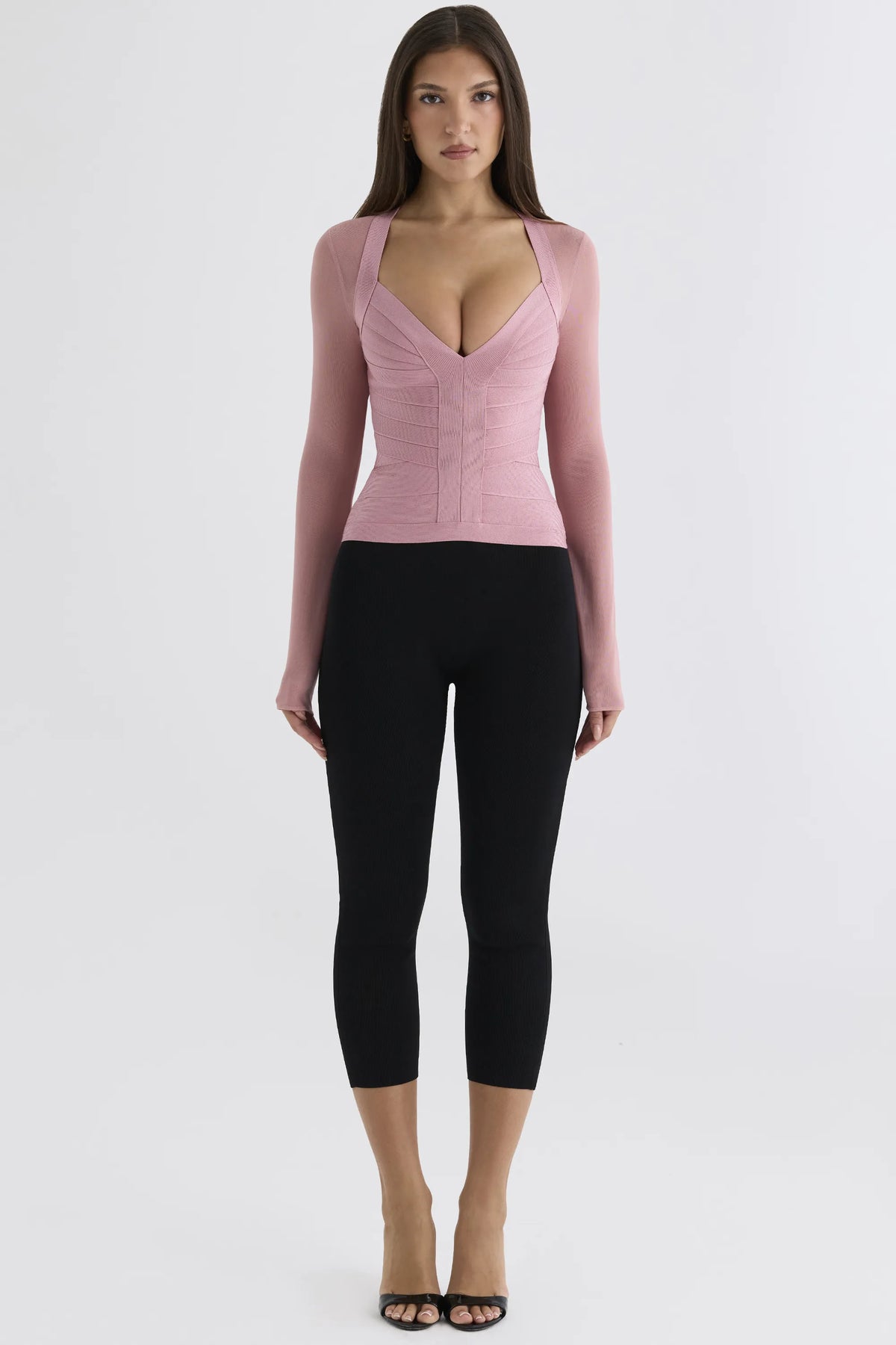 The Contour Blush Pink Sheer Long Sleeve Bandage Top
