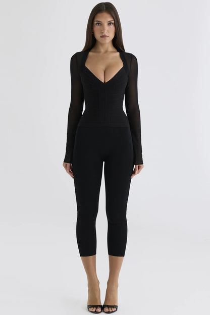 The Contour Black Sheer Long Sleeve Bandage Top