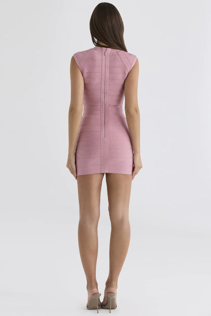The Icon Blush Pink Lace Trimmed Bandage Mini Dress