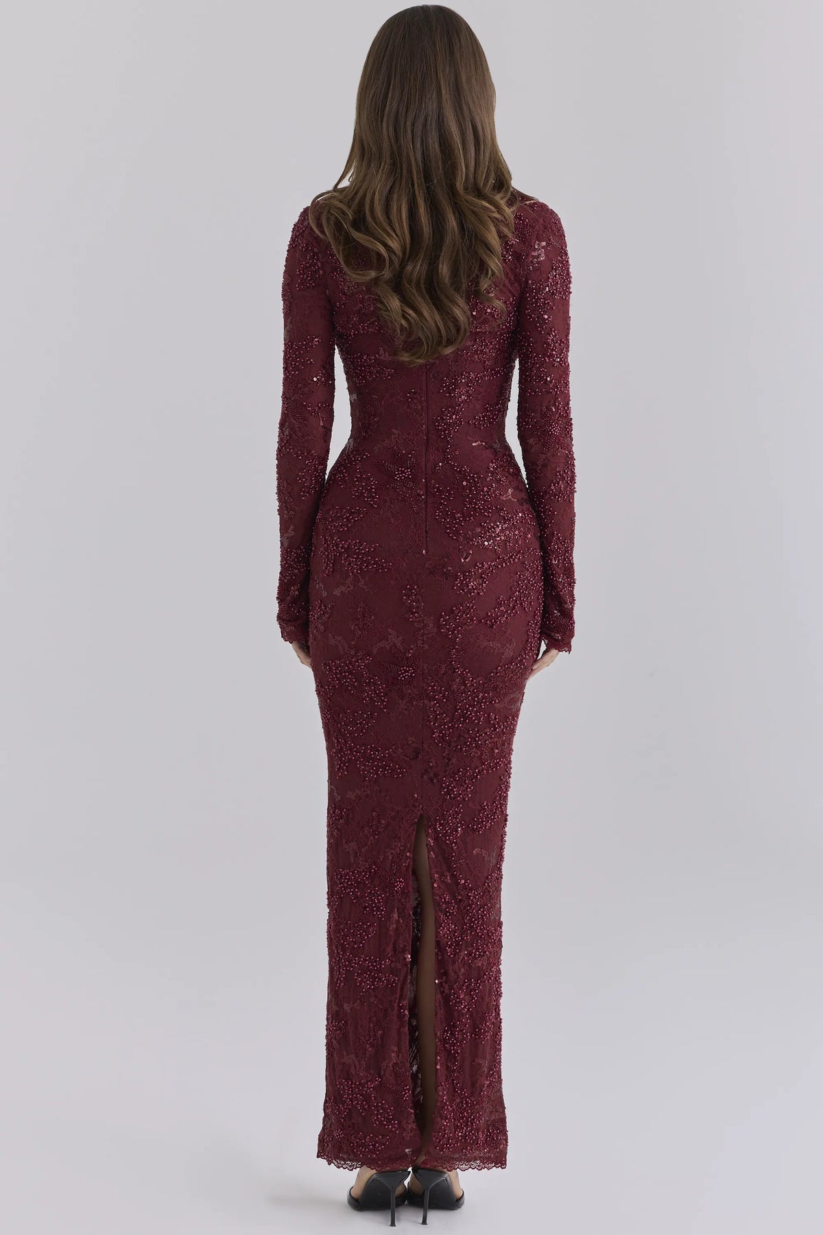 Lucelle Cabernet Embellished Lace Maxi Dress - Limited Edition