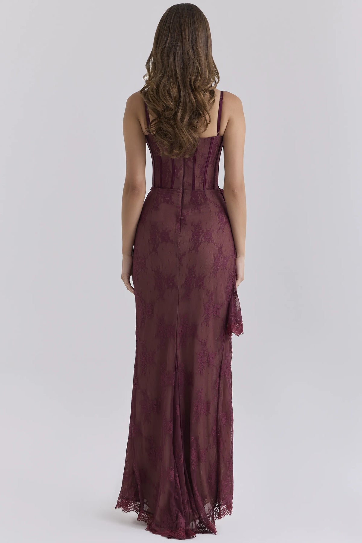 Austelle Cabernet Lace Corset Maxi Dress