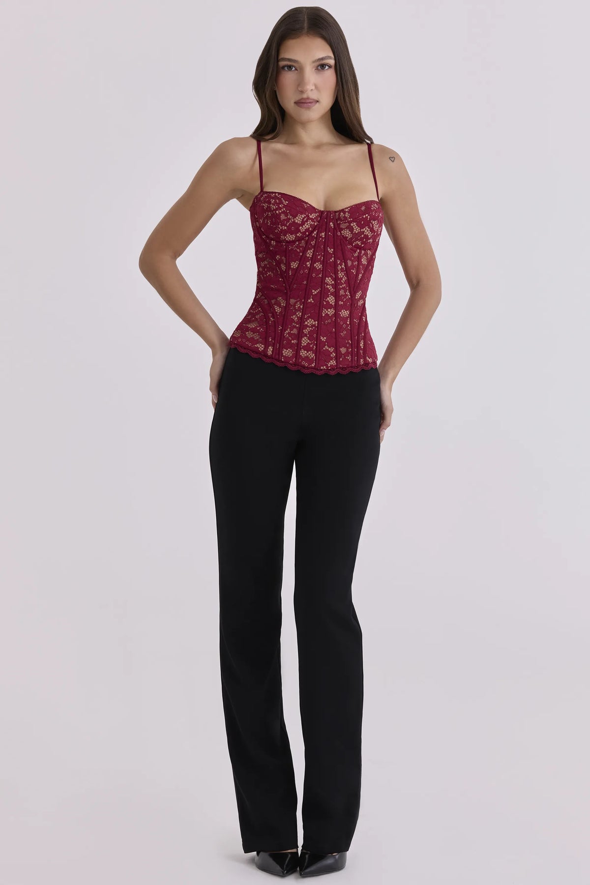 Rania Wine Lace Corset Top