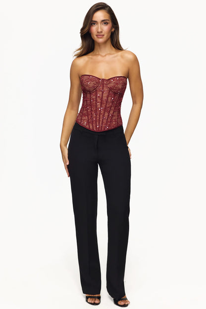 Suri Cabernet Bead Embellished Lace Corset Top