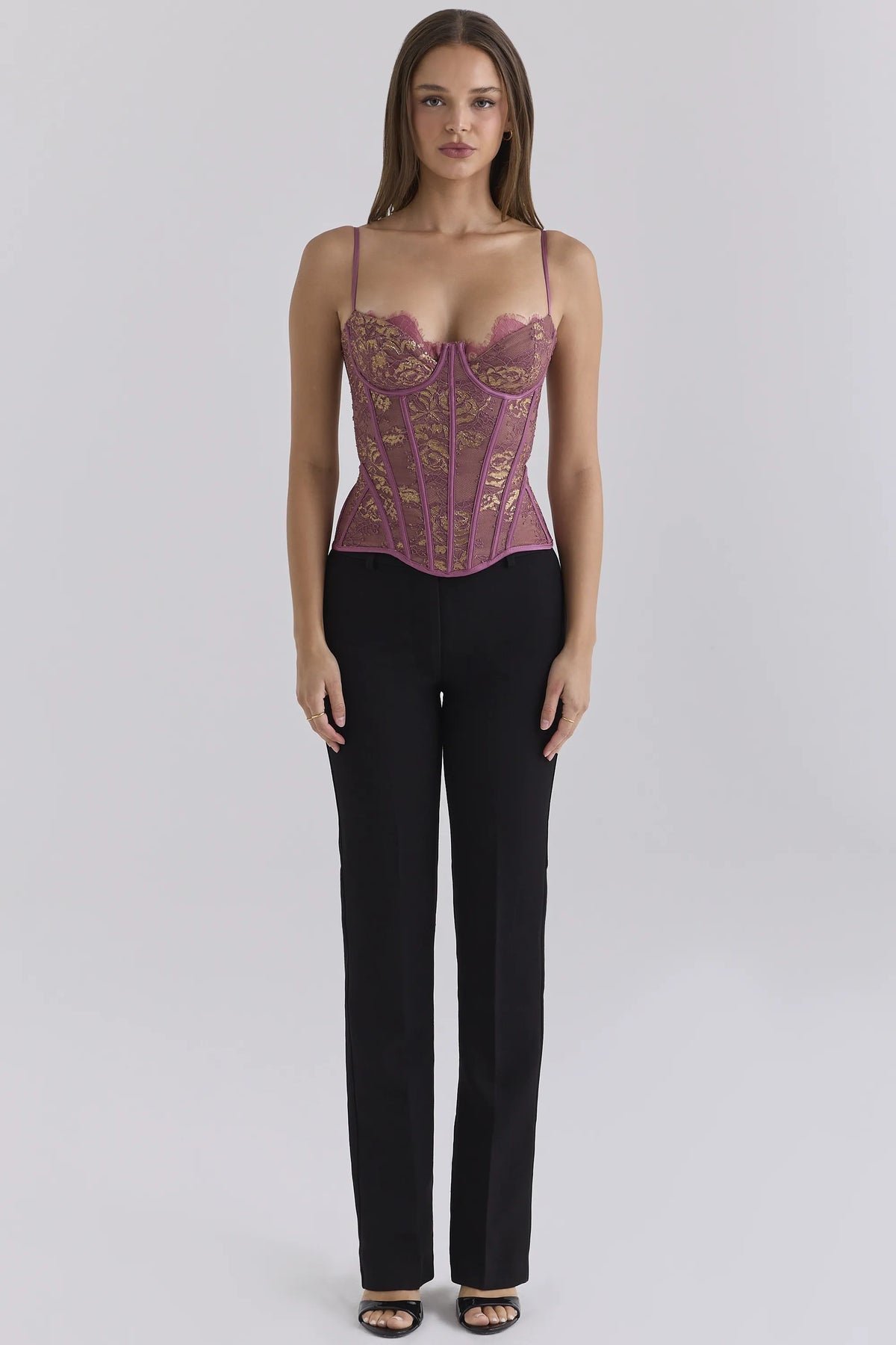 Clairelle Amethyst Metallic Lace Corset Top