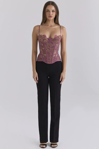 Clairelle Amethyst Metallic Lace Corset Top