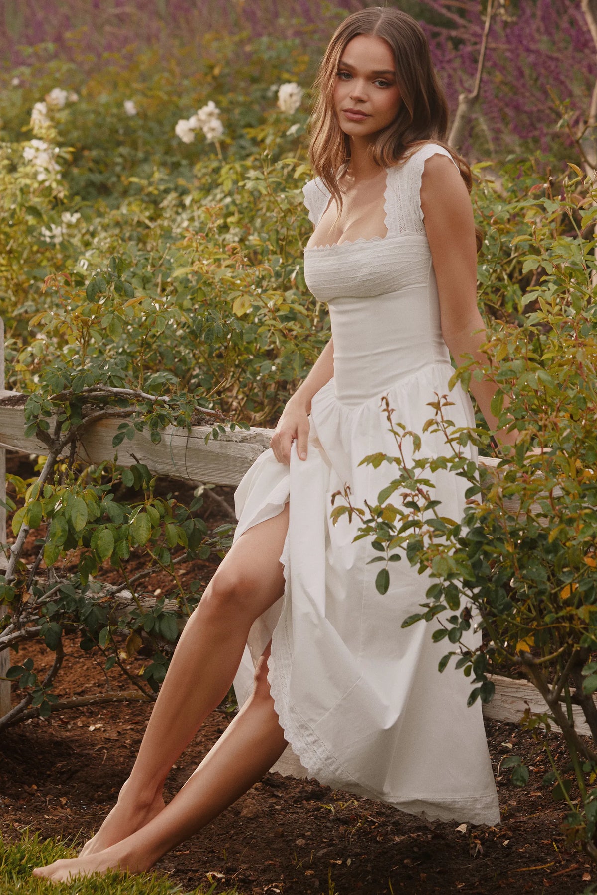 Fiorella White Cotton Broderie Anglaise Trim Midi Sundress