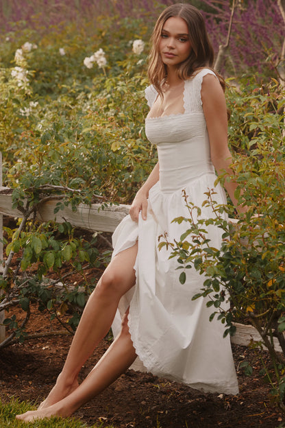 Fiorella White Cotton Broderie Anglaise Trim Midi Sundress