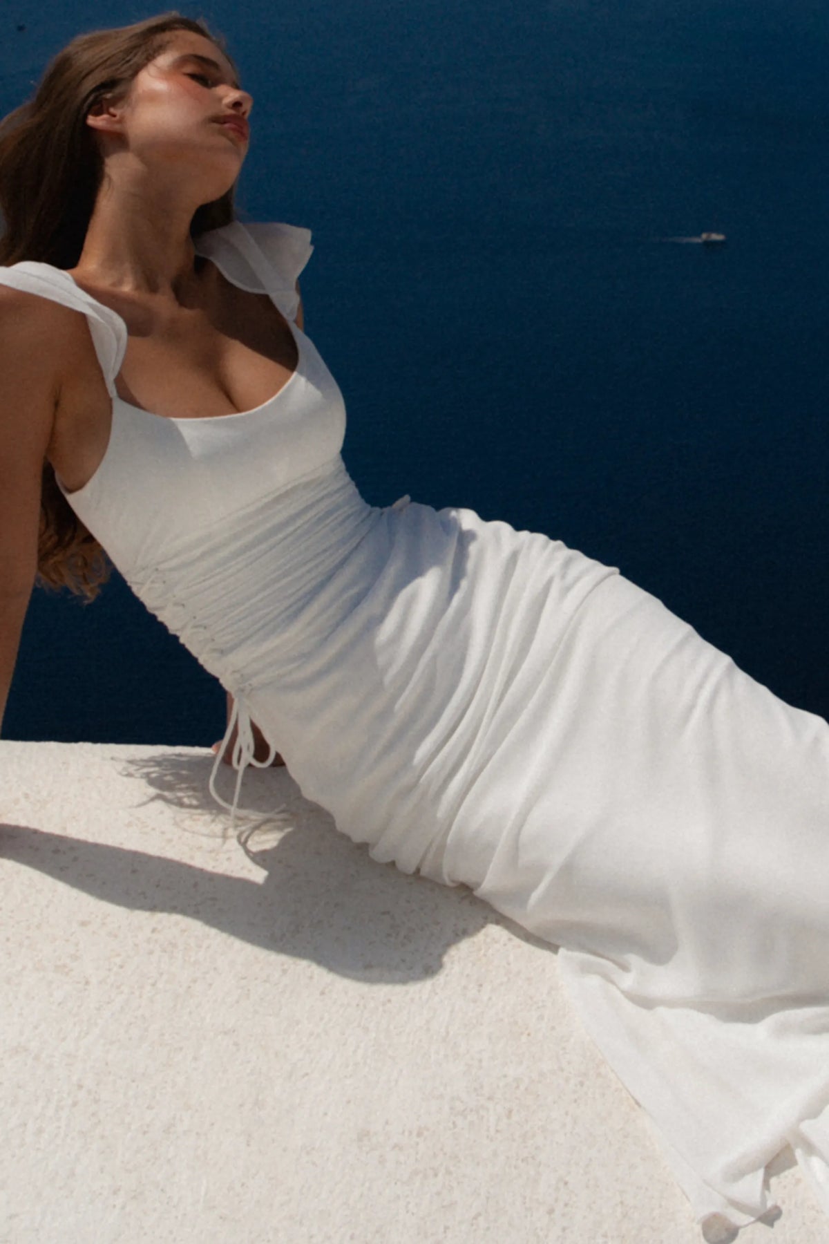 Viana White Georgette Flutter Sleeve Maxi Dress