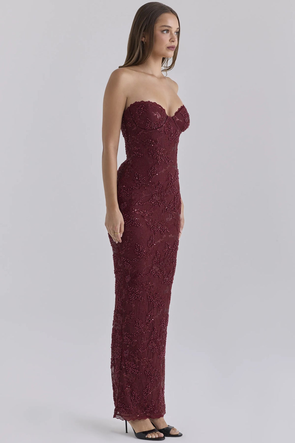 Lucelle Cabernet Embellished Lace Maxi Dress - Limited Edition