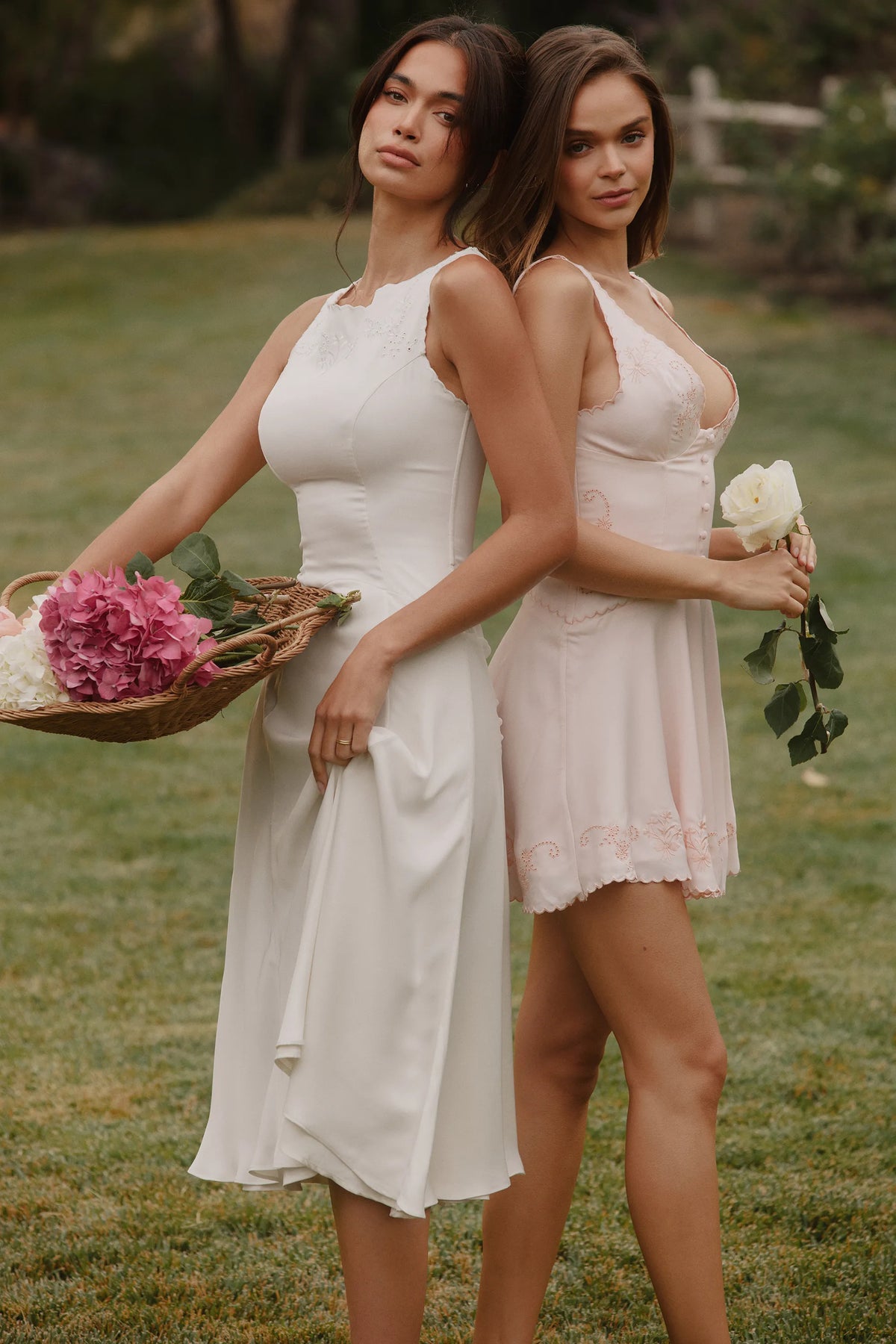 Alyssia White Satin Hand Embroidered Midi Dress
