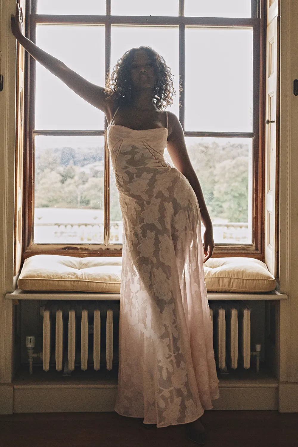 Seren Soft Pink Floral Lace Back Maxi Dress