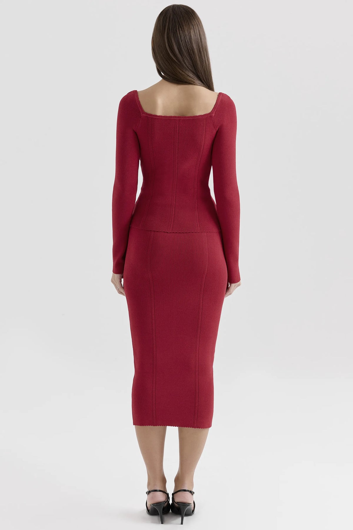 Eliane Red Bodycon Midi Skirt