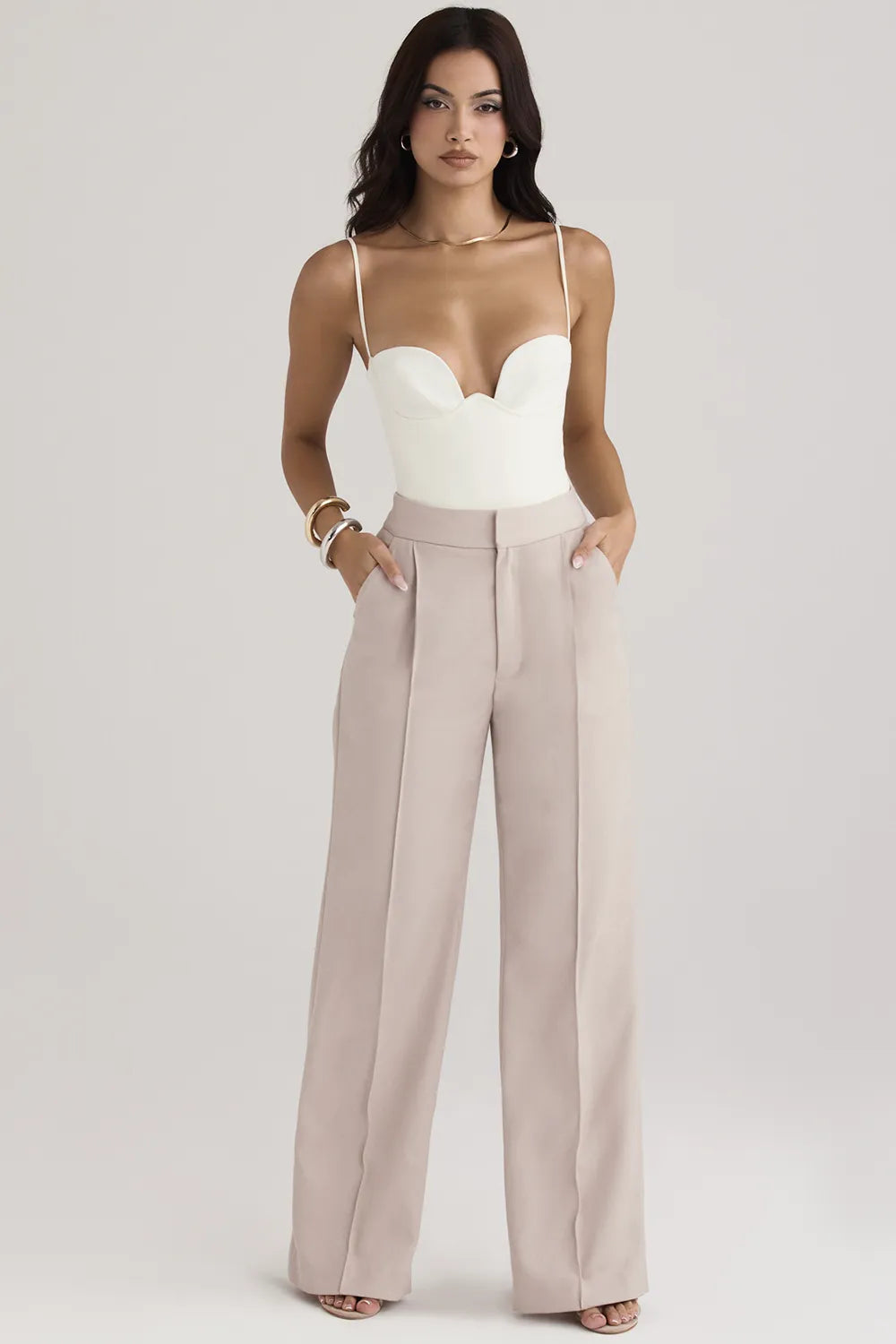 Alivia Beige Loose Fit Trousers