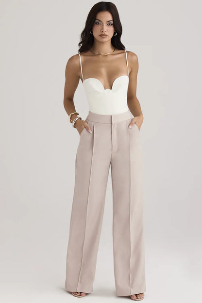 Alivia Beige Loose Fit Trousers
