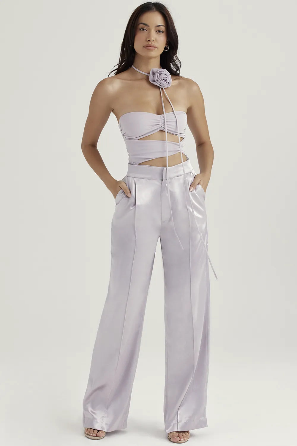 Alivia Grey Satin Trousers