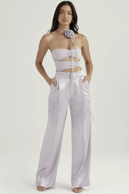 Alivia Grey Satin Trousers