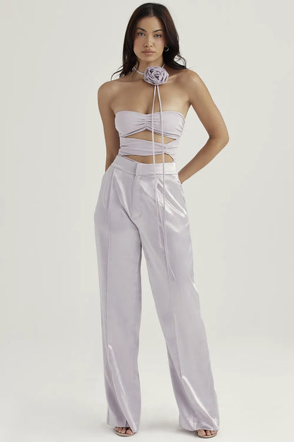 Alivia Grey Satin Trousers