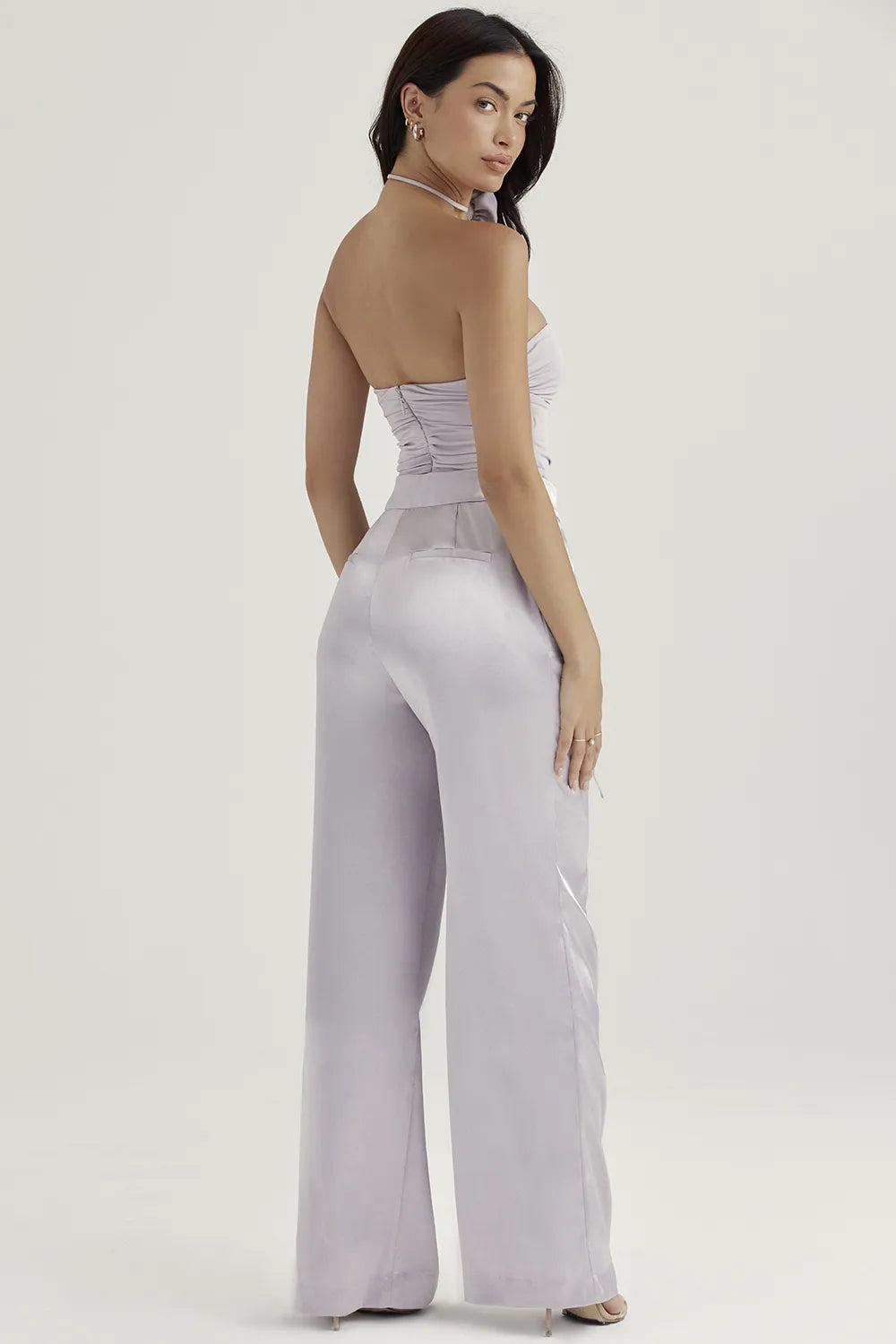 Alivia Grey Satin Trousers