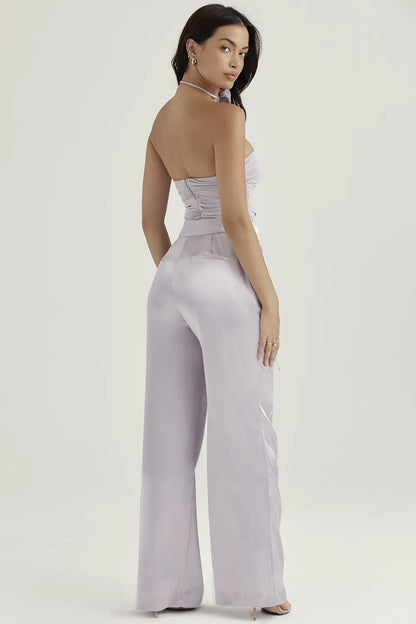 Alivia Grey Satin Trousers