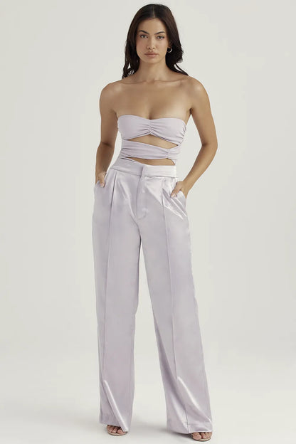 Alivia Grey Satin Trousers