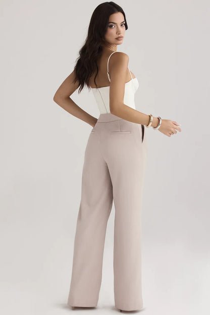 Alivia Beige Loose Fit Trousers